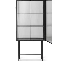 Meuble Vitrine Haze Metal Verre Noir / Vitrine - L 70 X H 155 Cm - Verre Cannele - Ferm Living