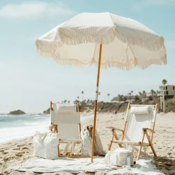 Parasol The Premium Beach Tissu Bois Blanc Vert Beige / O 180 Cm - Inclinable - Business & Pleasure