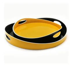 Plateau Basile Large Bois Jaune Noir / Bois - O 50 Cm - Maison Sarah Lavoine