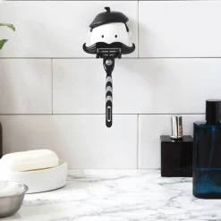 Porte-Rasoir Mr Razor Plastique Blanc Noir / Avec Ventouse - Pa Design