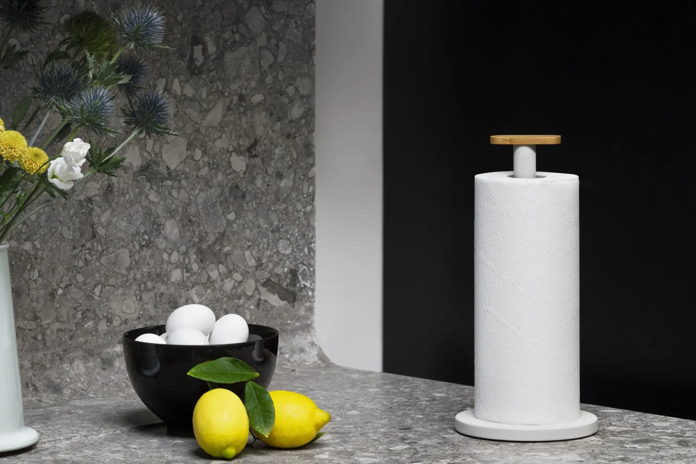 Porte-Rouleau Essuie-Tout Mattina Metal Gris / Acier & Bambou - Alessi