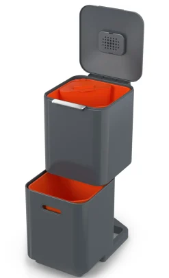 Poubelle De Tri Totem Compact 40L Metal Gris / 2 Bacs 20L + 1 Bac Dechets Organiques 3L - Joseph Joseph
