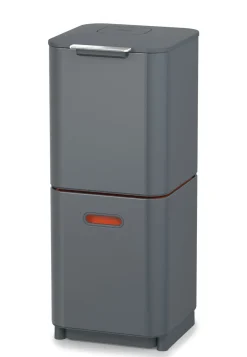Poubelle De Tri Totem Compact 40L Metal Gris / 2 Bacs 20L + 1 Bac Dechets Organiques 3L - Joseph Joseph