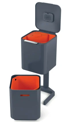 Poubelle De Tri Totem Compact 40L Metal Gris / 2 Bacs 20L + 1 Bac Dechets Organiques 3L - Joseph Joseph