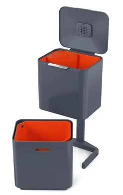 Poubelle De Tri Totem Max 60L Metal Gris / 2 Bacs 30L + 1 Bac Dechets Organiques 4L - Joseph Joseph