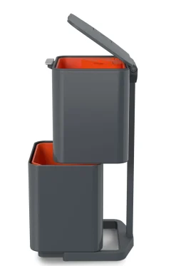 Poubelle De Tri Totem Max 60L Metal Gris / 2 Bacs 30L + 1 Bac Dechets Organiques 4L - Joseph Joseph