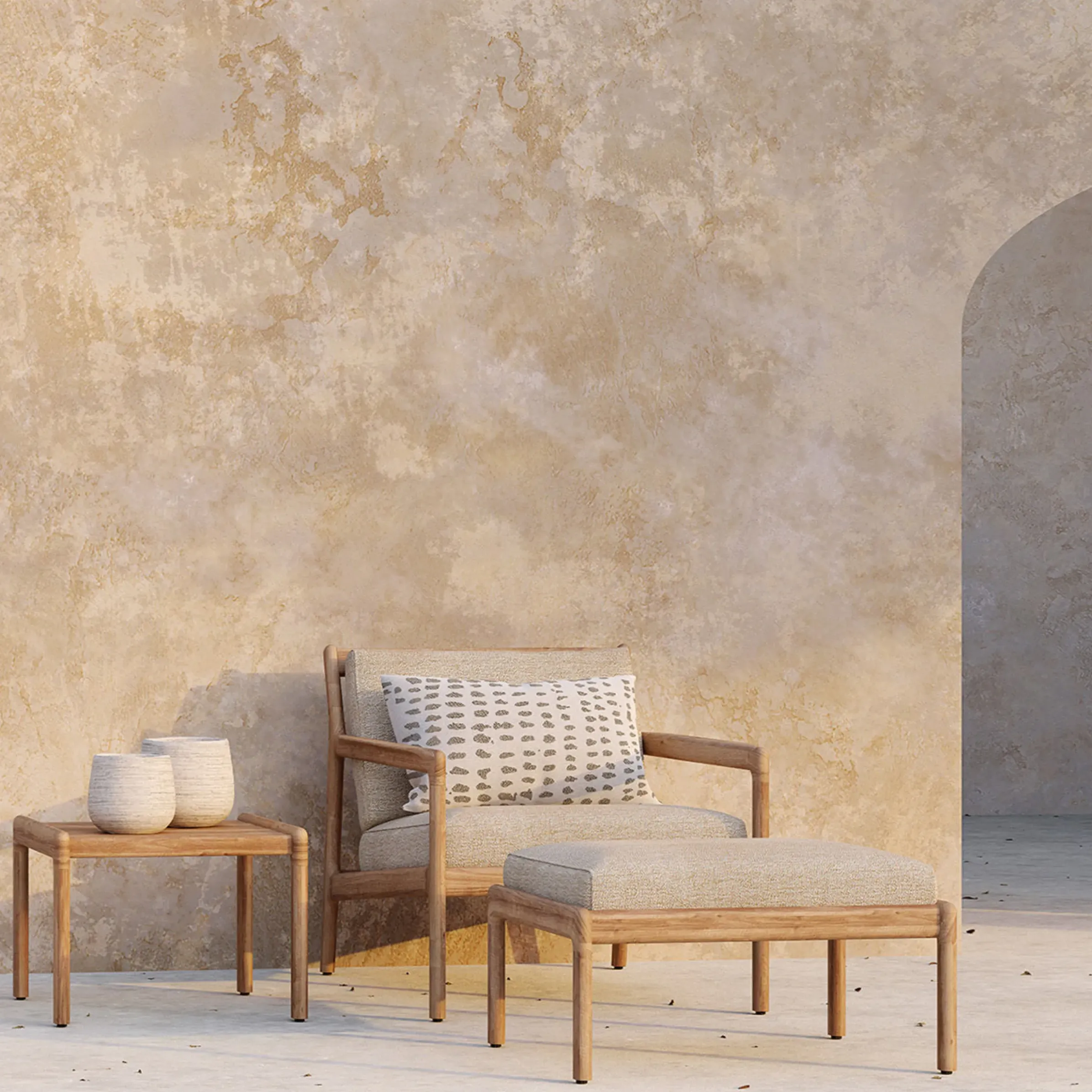 Pouf Jack Outdoor Tissu Bois Beige / Teck - 71 X 54 Cm - Ethnicraft