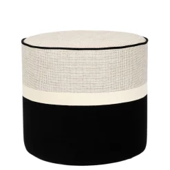 Pouf Leo Small Tissu Noir Beige / O 42 X H 40 Cm - Coton & Lin - Maison Sarah Lavoine