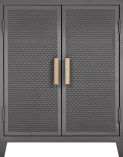 Rangement Vestiaire Bas Perfore Metal Gris / 2 Portess - Poignees Chene - Tolix