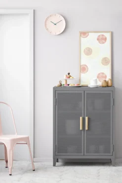 Rangement Vestiaire Bas Perfore Metal Gris / 2 Portess - Poignees Chene - Tolix