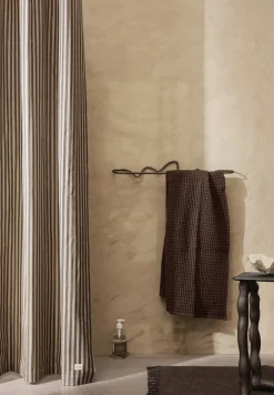 Rideau De Douche Chambray Striped Tissu Noir Beige / 160 X H 205 Cm - Coton Enduit - Ferm Living