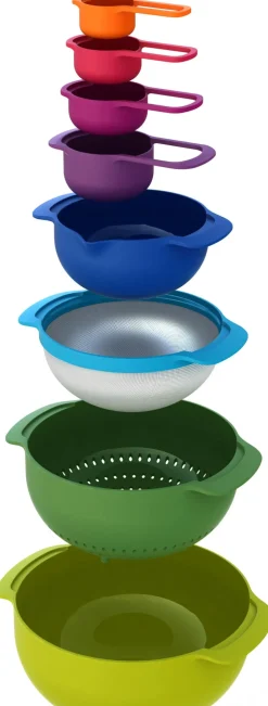 Saladier Nest Plus Plastique/ Passoire & Bol-Doseur - 9 Pieces Empilables - Joseph Joseph