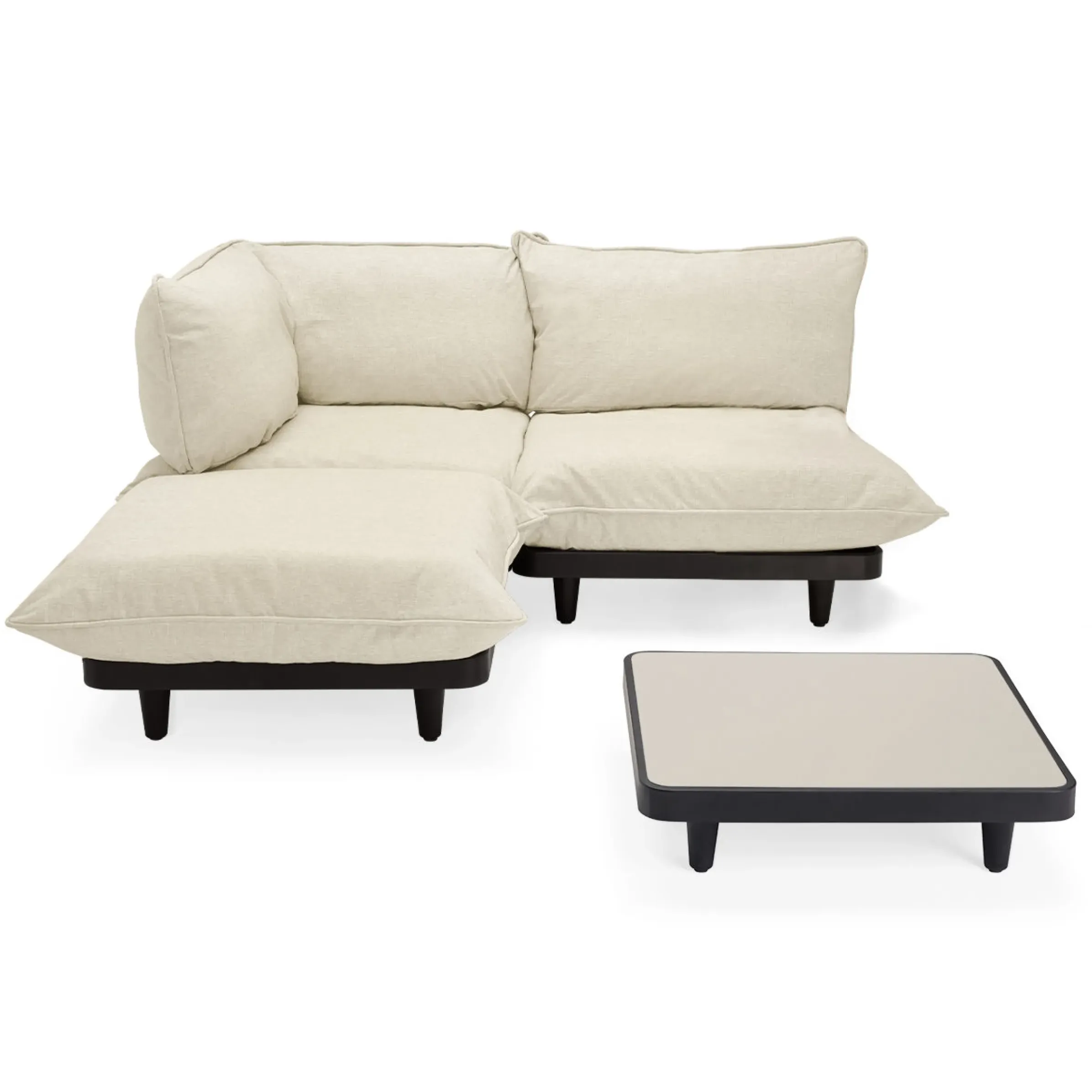 Salon De Jardin Paletti Set Tissu Beige / Table Basse 90 X 90 Cm + Canape L 180 Cm (Accoudoir Gauche) - Fatboy