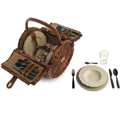 Set A Pique-Nique Dressed En Plein Air Plastique Bois Naturel / Pour 4 Personnes - Panier Osier - Alessi