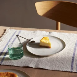Set De Table Savor Tissu Blanc Bleu / Coton Organique - 50 X 38 Cm - Ferm Living