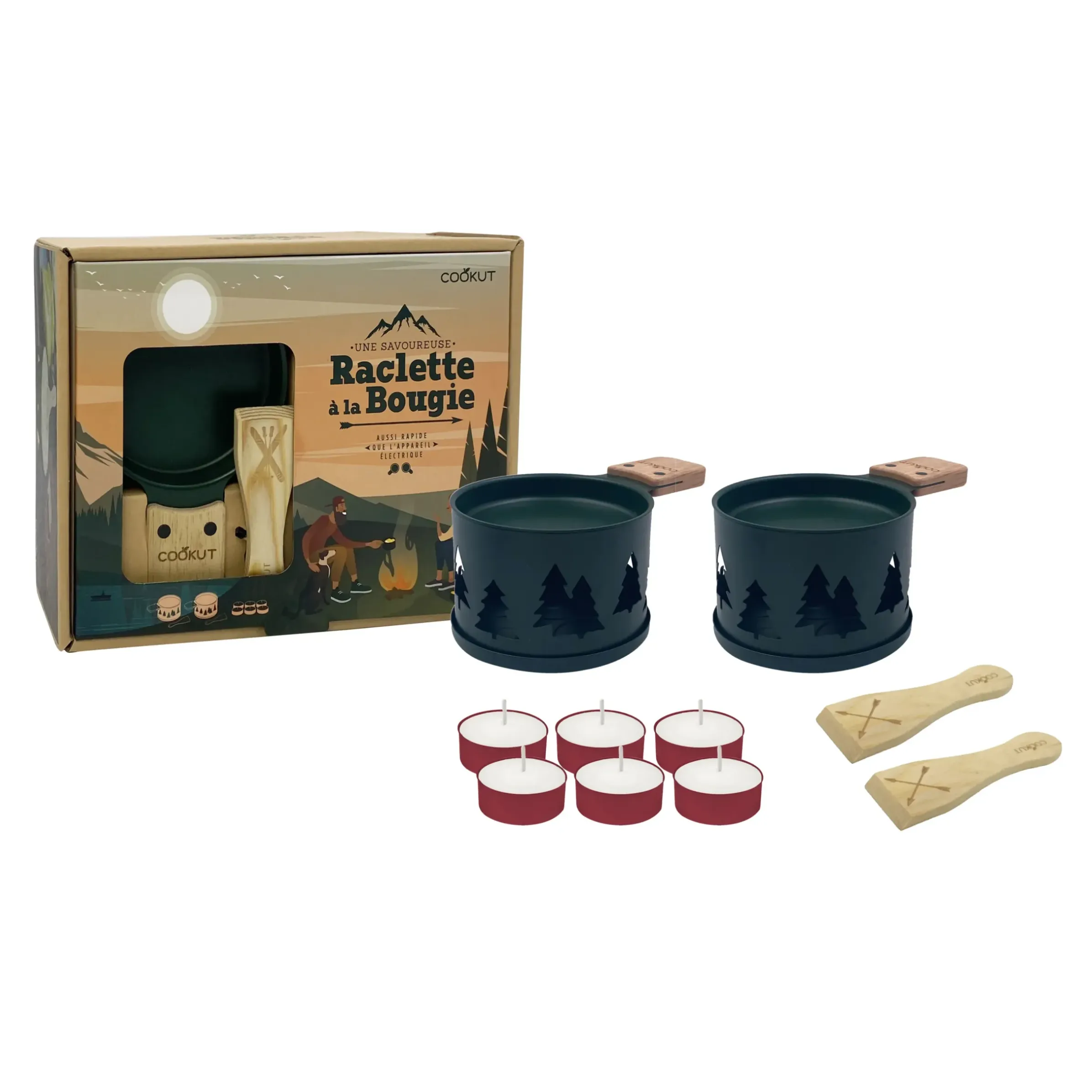 Set Lumi Metal Vert / Pour Raclette A La Bougie - 2 Personnes - Cookut