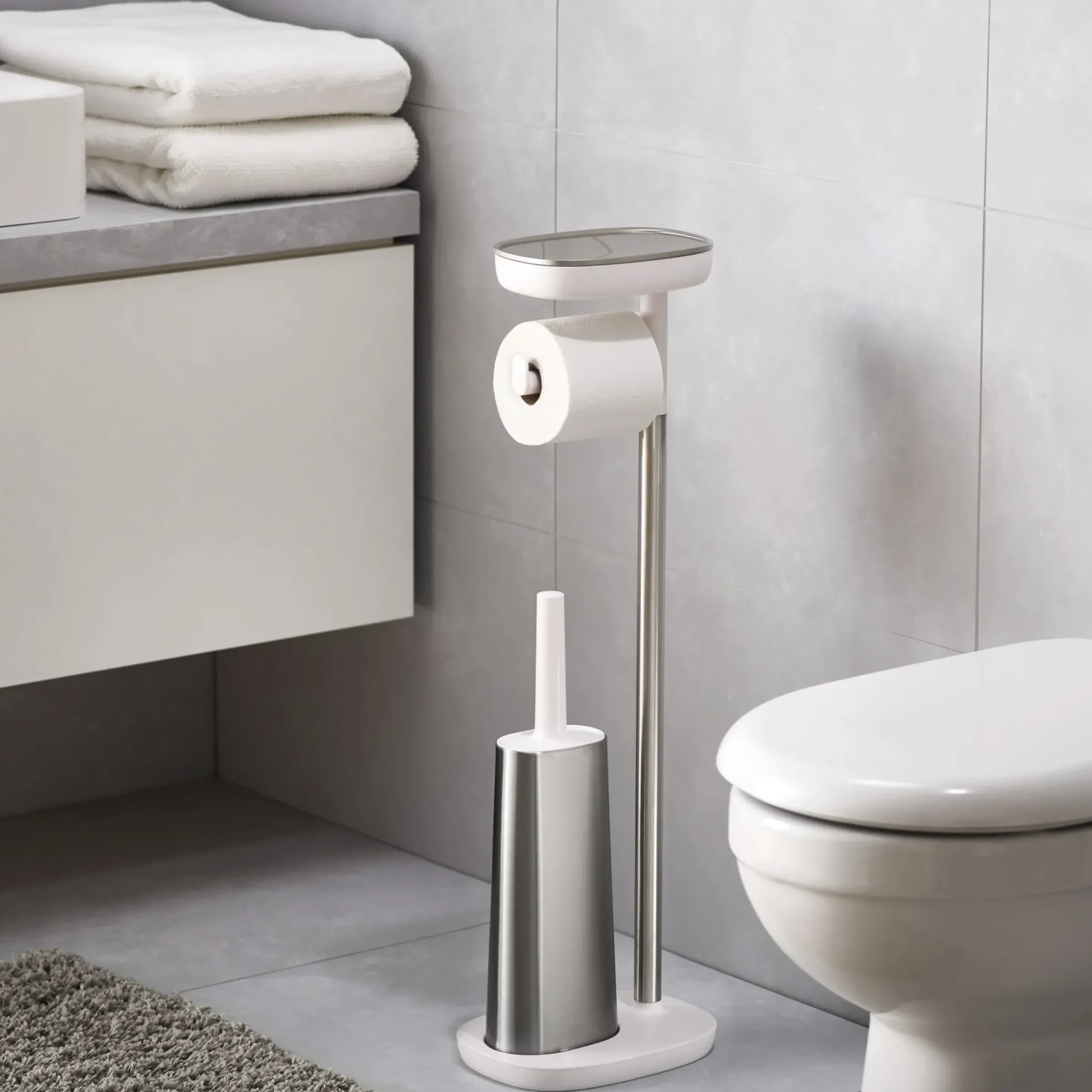 Support Papier Toilette Easystore Metal / Avec Brosse Flex Steel & Rangement - Joseph Joseph