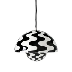 Suspension Flowerpot Vp1 Metal Blanc Noir / O 23 Cm - By Verner Panton, 1968 - &Tradition
