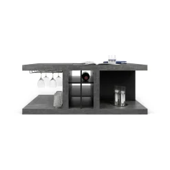 Table Basse Chicago Bar Bois Gris / Casier A Bouteilles & Rails Pour Verres A Pied - 110 X 65 X H 45 Cm - Pop Up Home
