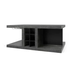 Table Basse Chicago Bar Bois Gris / Casier A Bouteilles & Rails Pour Verres A Pied - 110 X 65 X H 45 Cm - Pop Up Home