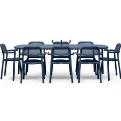 Table Rectangulaire Toni Tablo Metal Bleu / 220 X 99 Cm - Trou Pour Parasol + Bougeoir Amovible - Fatboy