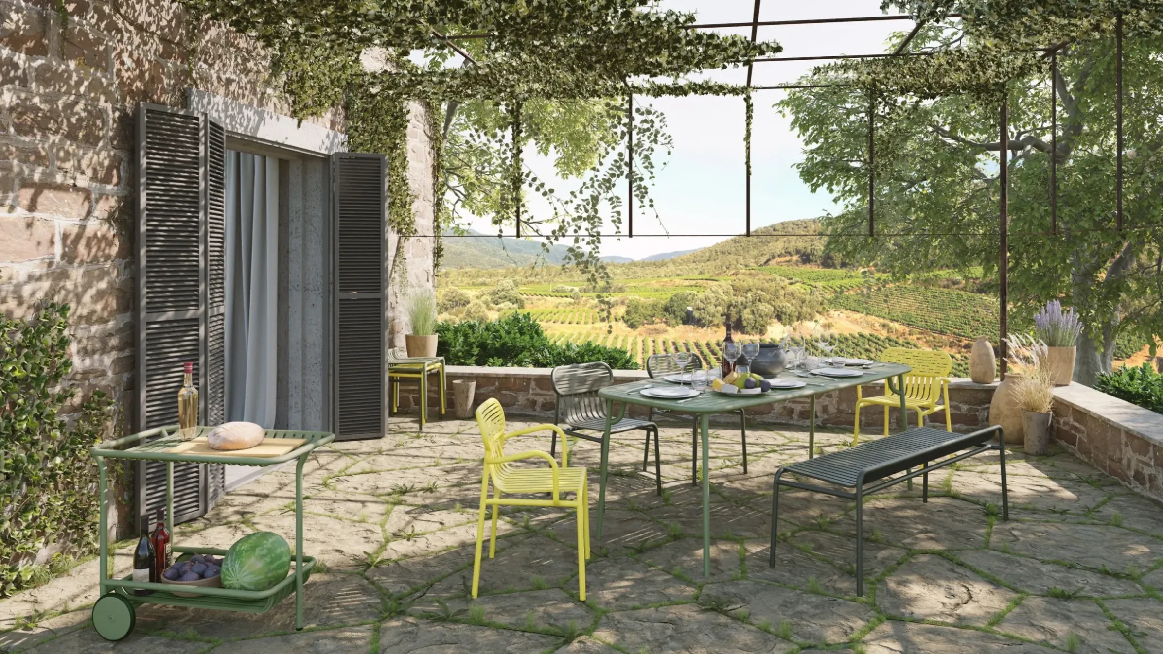Table Rectangulaire Week-End Medium Metal Marron / 180 X 85 Cm - Aluminium / 6 Personnes - Petite Friture