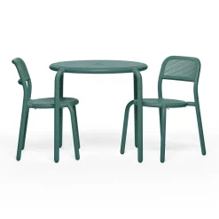 Table Ronde Toni Bistreau Metal Vert / O 80 Cm - Trou Pour Parasol + Bougeoir Amovible - Fatboy