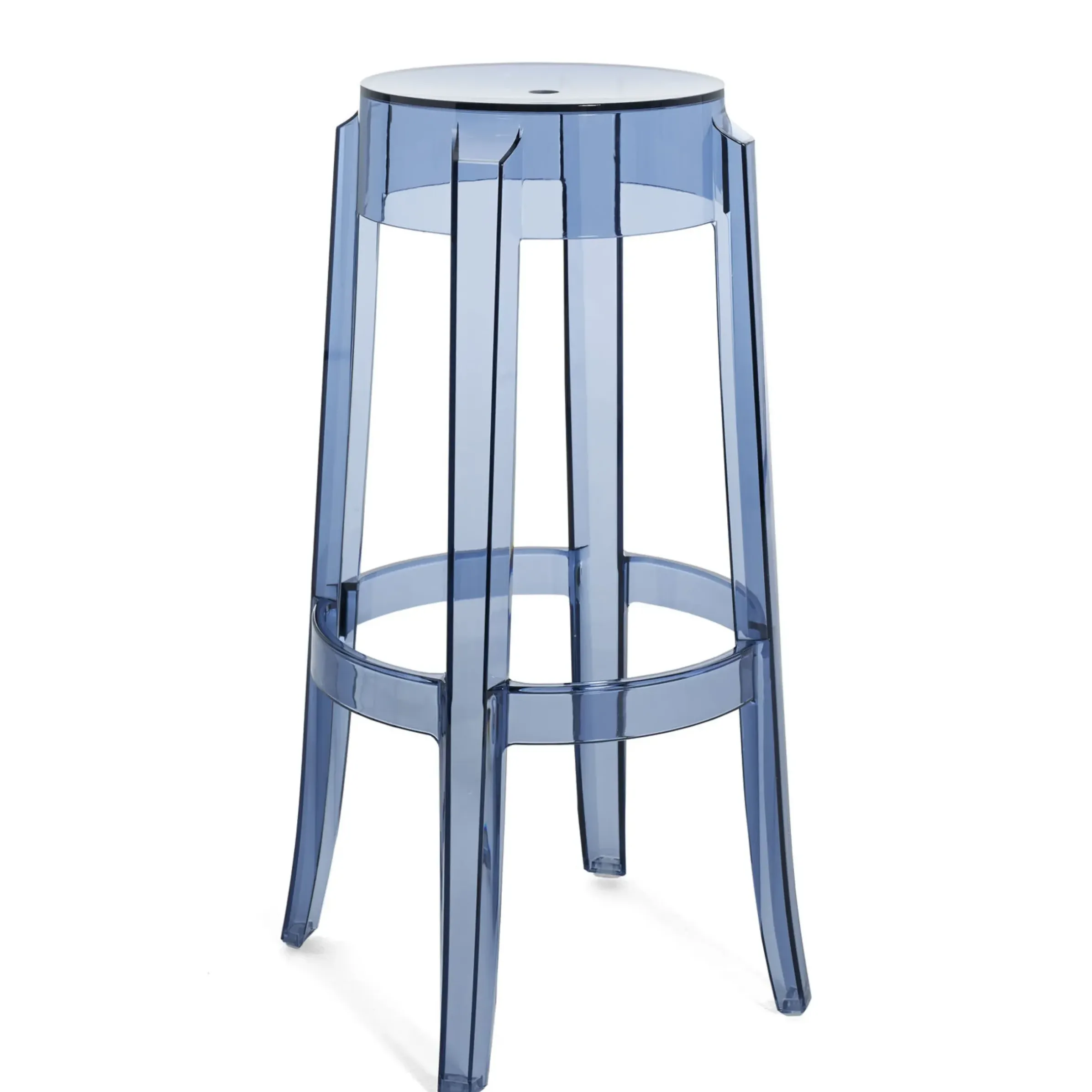 Tabouret Haut Empilable Charles Ghost Plastique Bleu / H 75 Cm - Kartell