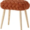 Tabouret Knitted Tissu Orange Bois Naturel 45 X 35 Cm - Gan