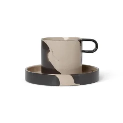Tasse Inlay Ceramique Marron Beige / Avec Soucoupe - Ferm Living