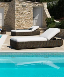 Transat Inclinable Agora Plastique Blanc Marron Resine Tressee Marron & Tissu  / Rembourre - Unopiu