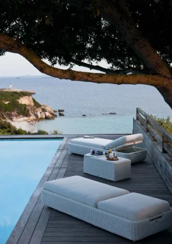 Transat Inclinable Agora Plastique Blanc Marron Resine Tressee Marron & Tissu  / Rembourre - Unopiu